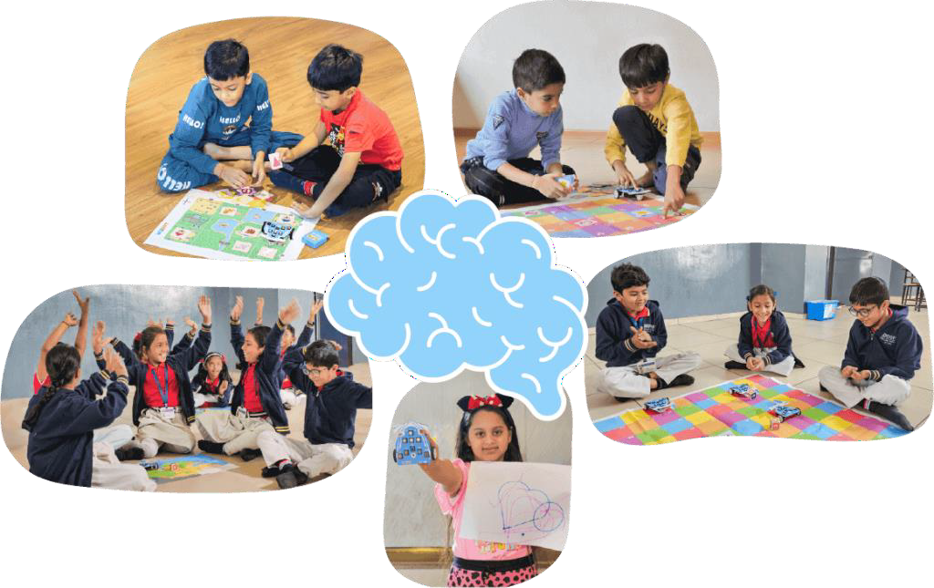 Children engaged in playful learning activities building cognitive, social and creative skills